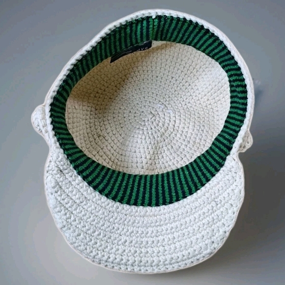 VTG Gap Lambs Wool Knit Crochet Hat Cadet Cap Cream Beaded Pearl Flower Brooch main image 9